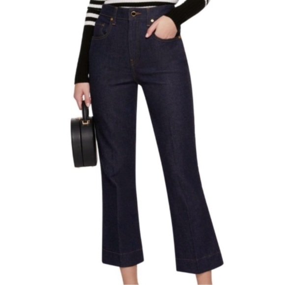 KHAITE Denim - Khaite Fiona Dark Wash Kick Flare Crop High Rise Denim Jeans Women’s 28